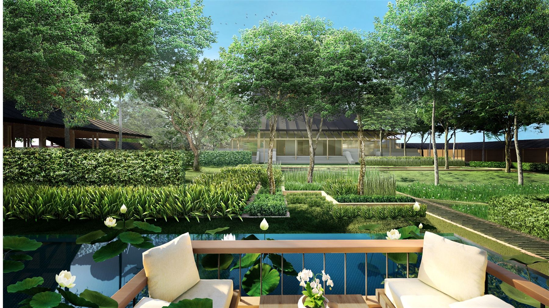 A lotus pond and terrace garden at Pundaree
